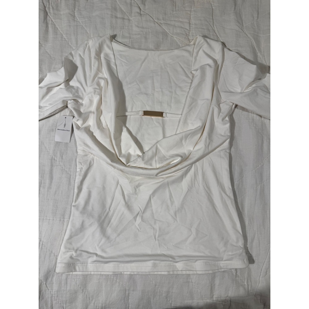 NWT Abercrombie & Fitch White Modal Blend Cowl Open Back Top Gold Hardware Med